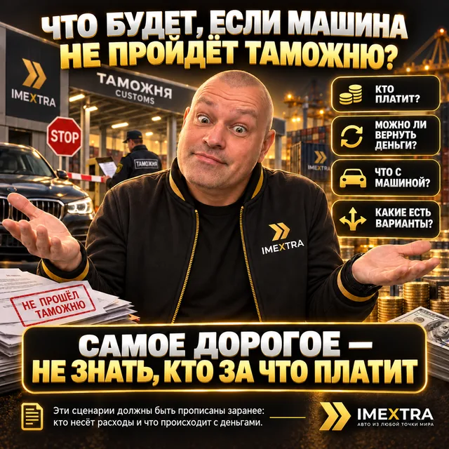 Постер: «Что будет, если машина не пройдёт таможню?» — самое дорогое — не знать, кто за что платит